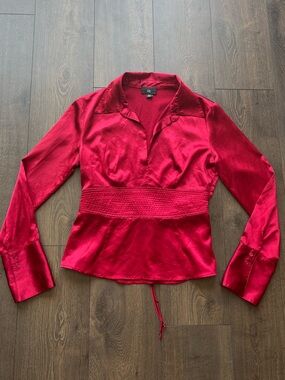 IZ Byer California Satin V-Neck Long Sleeve Blouse